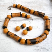 Mustard and Black, Chunky Necklace and Earrings