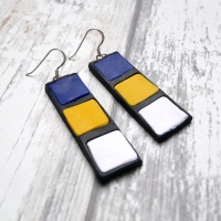 Blue White and Yellow Earrings, Mondrian Earrings