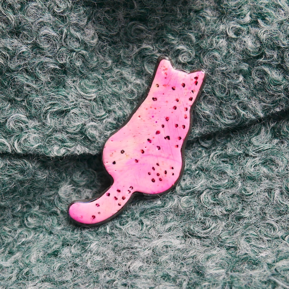 Pink Cat Brooch, Cat Lady Gift