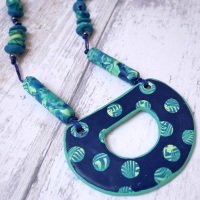 Double Sided Pendant, Navy and Green Reversible Necklace