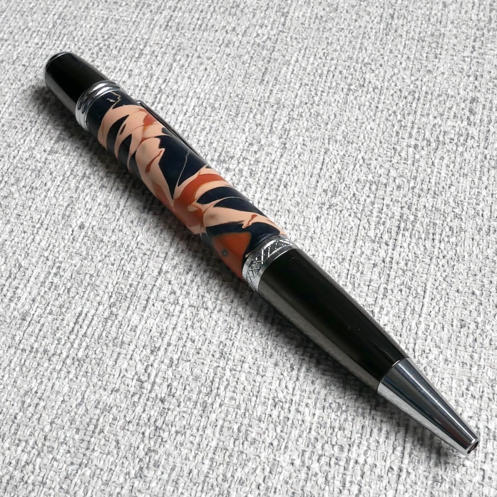 Chunky Pen, Black Silver and Tan Handmade Pen 