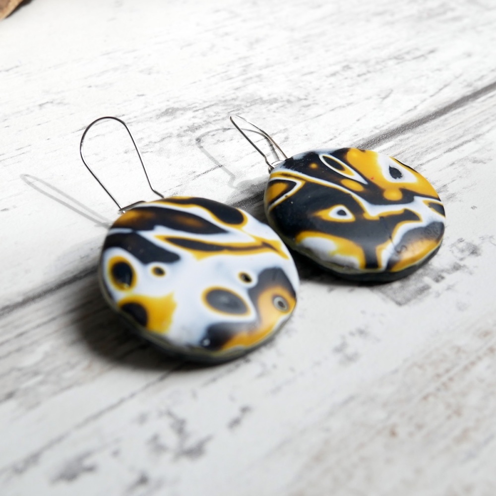 Retro Mustard Yellow Earrings, Polymer Clay Jewellery