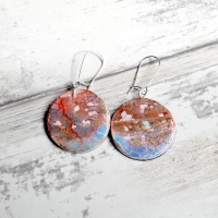 Blue and Copper  Crackle Earrings with Round Drops