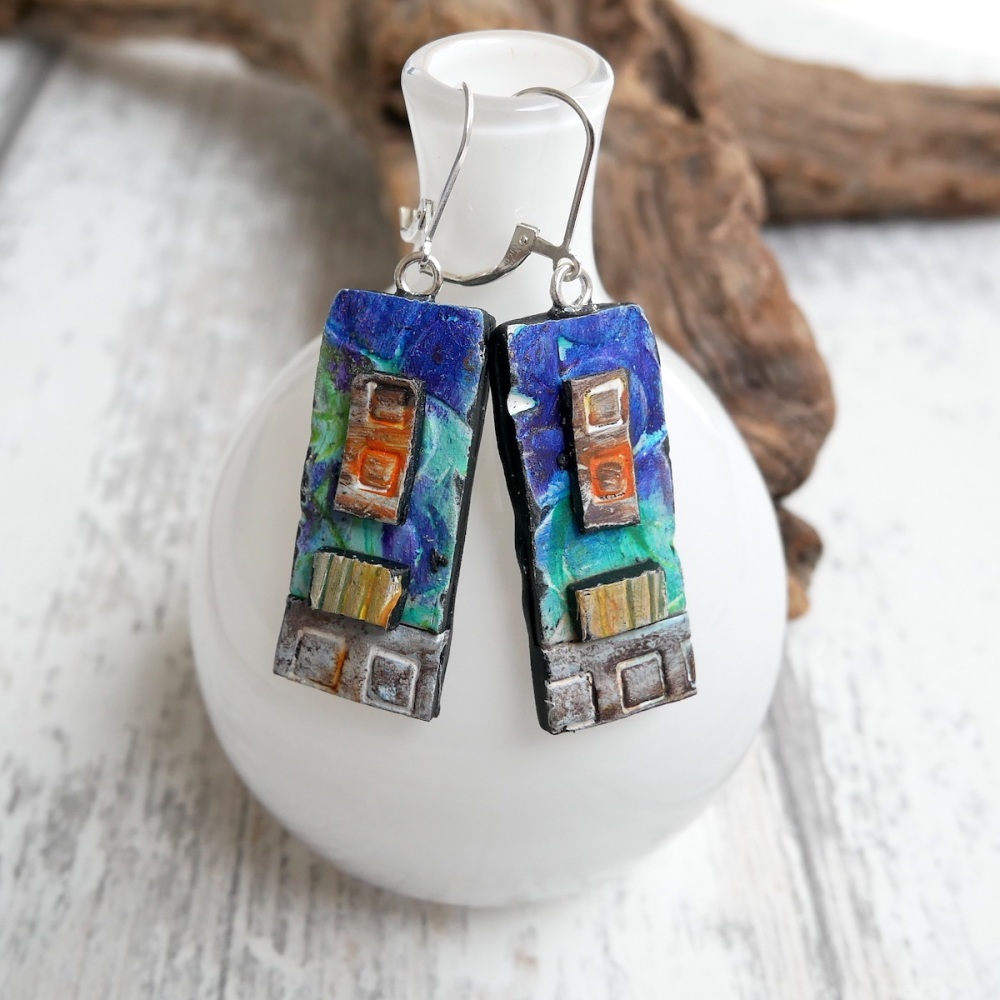 Blue and Copper Long Earrings