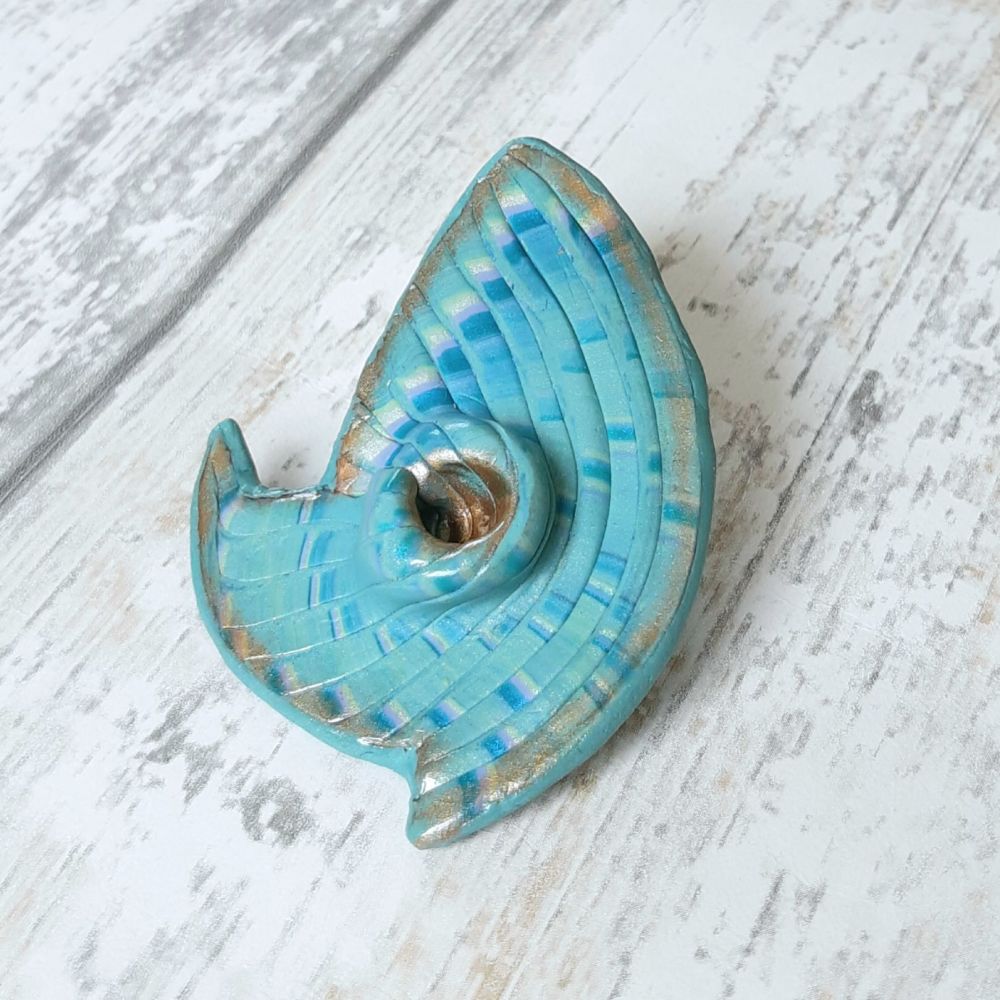 Blue and Gold Brooch, Polymer Clay Jewellery