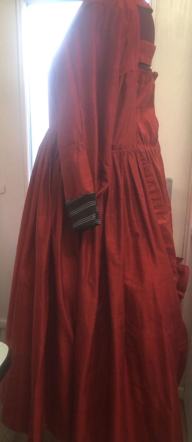 side view of Nancy dress in satins