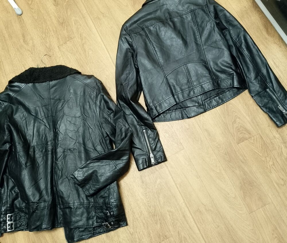 back of retro leather black zip front jackets