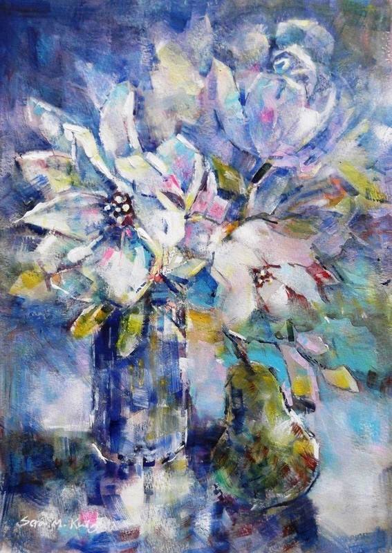 DSCF4033 Flowers-Harmony in blue and White Acrylics 3794x2705pixels A C 25x
