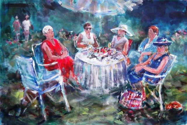 DSCF4866-People-Ladies at a Garden Lunch Acrylics 4030x2699pixels A C 35x50