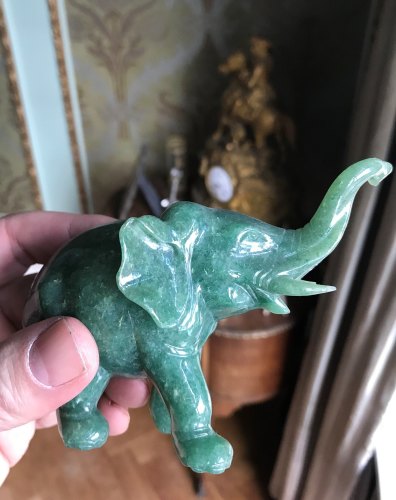  Rare Chinese Natural Hetian Jade Nephrite Carved Elephant with curved trunk Statue