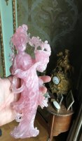  Rare Chinese Natural Pink Jadeite Jade Carved Girl Statue