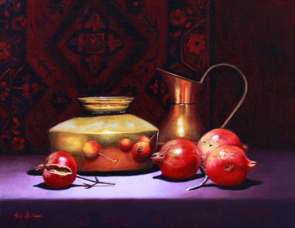 Pomegranates with Brass pot