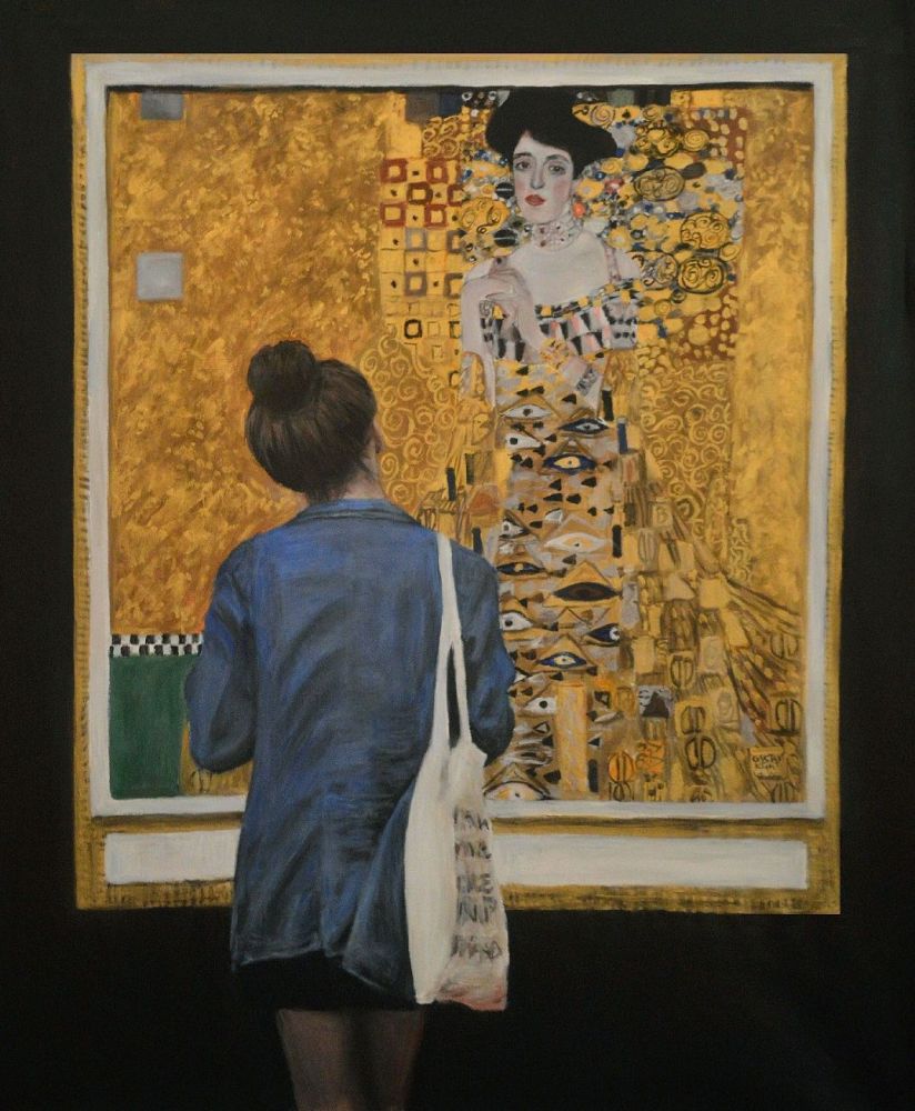 watching klimt woman in gold 110x130cm acrylic on canvas