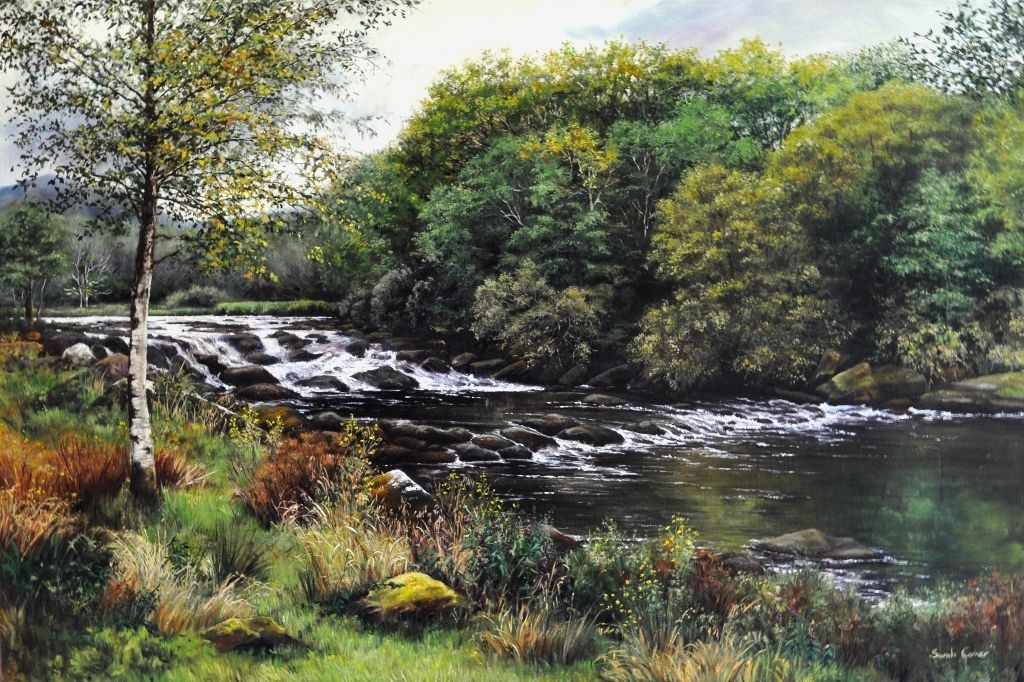 The black stones of the river Caragh, oil painting by Sarah Corner (1024x68
