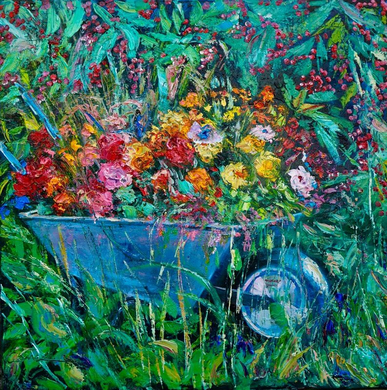 nc2308-105-the-second-life-of-an-old-garden-wheelbarrow-oil-on-canvas-30x30