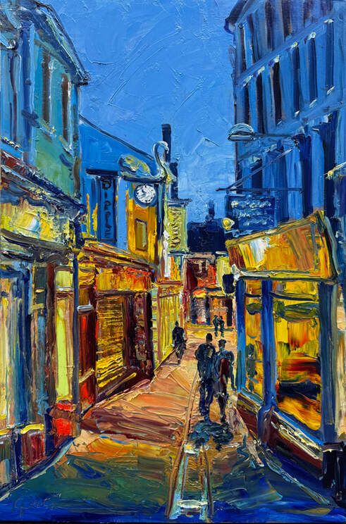 nc2507-082-norwich-nights-series-swan-lane-74x50-cm-oil-on-canvas-by-artist