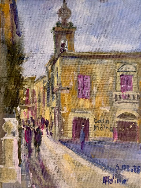 malta0226-25-mdina-streets-sketch-acrylic-on-canvas-board-20x15cm-by-artist