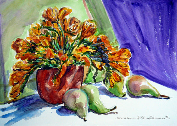 fresias in watercolor