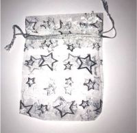 10 x White with Silver Stars 7cm x 9 cm Organza Gift Bags