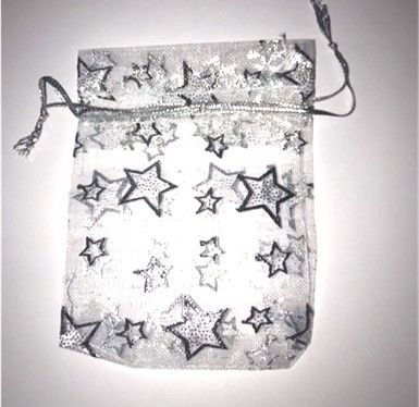 10 x White with Silver Stars 7cm x 9 cm Organza Gift Bags - REDUCED PRICE