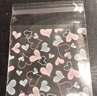 Cellophane Patterned Bag - Self Seal - Pale Pink & White Open Heart- 70mm x 100mm