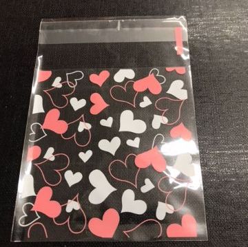 Cellophane Patterned Bag - Self Seal - Deep Pink & White Open Heart- 70mm x