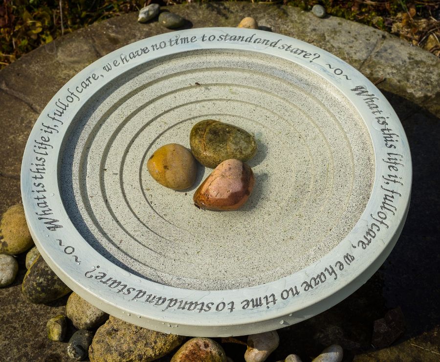 This bird bath is made from a mix of recycled plastics and clay 