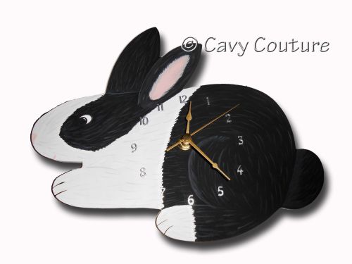 <!--001--> Hand painted Wooden Rabbit Wall clock - Black and white Dutch