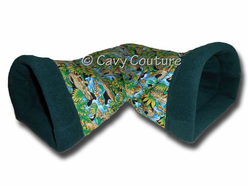 Medium Corner Cuddle Tunnel - Comical Crocs cotton and Bottle Green  fleece