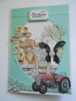 'On the Farm' A5 size Handmade Birthday Card