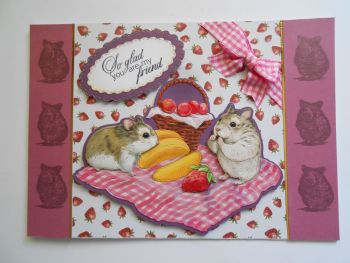 'Hamster Picnic' A5 Landscape size Handmade  Card