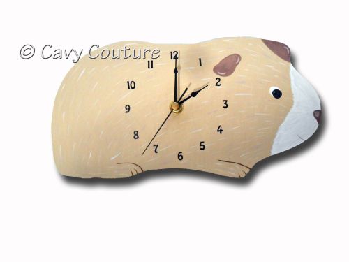 <!--001--> Hand painted Wooden Guinea Pig Wall clock - Cream and White Pigg