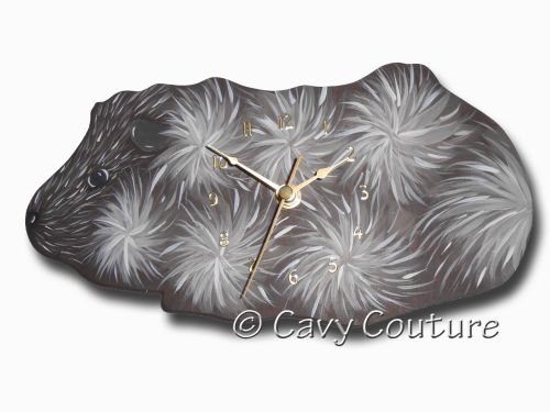 <!--002--> Hand painted wooden  Dark Abyssinian Guinea Pig Wall clock
