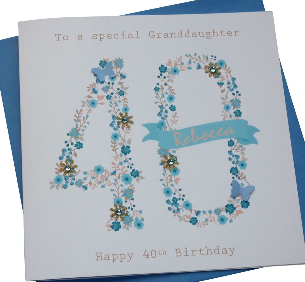floral blue age birthday card- any age