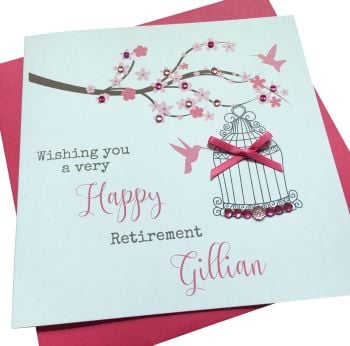 Birdcage and blossom Retirement Card
