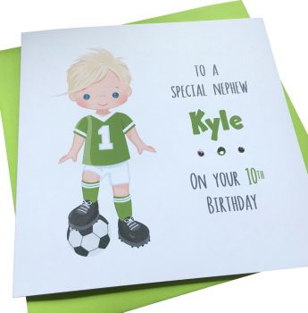 Footballer Birthday Card (green kit/ blond )