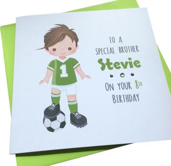 Footballer Birthday Card (green kit/brown hair)