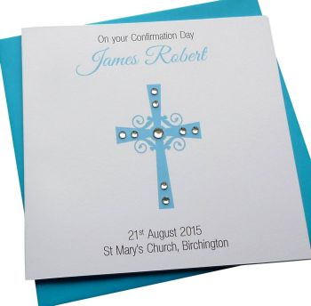 Cross Design Card - Pink or Blue