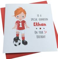 Footballer Birthday Card (red kit / redhair)