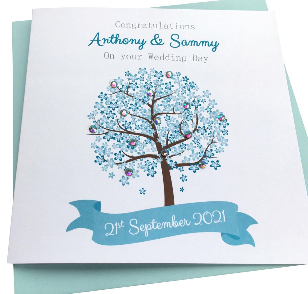 Wedding/ Engagement/Anniversary  Card- Blue Blossom Tree