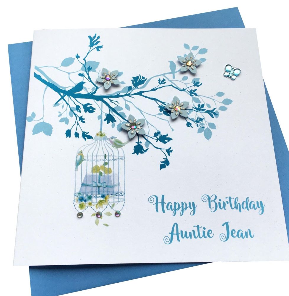 Blue Birdcage and blossom Tree Card