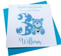 Teddy Bear Age Card - Blue