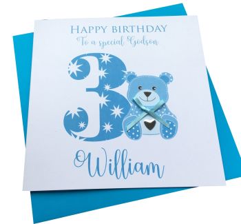 Teddy Bear Age Card - Blue