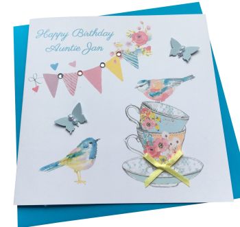 Vintage Bunting & Birds Birthday Card