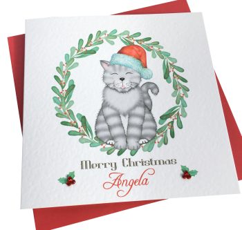  Christmas Silver Tabby Cat Card 