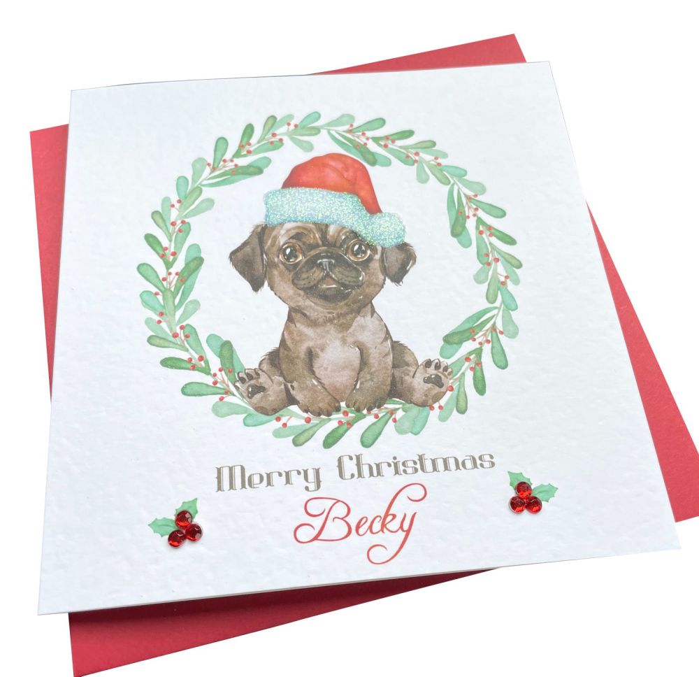  Christmas Pug Card (tan)