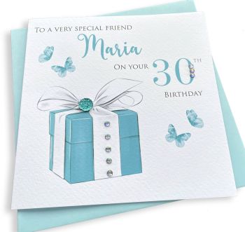  Birthday Gift & Butterflies Card Blue
