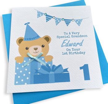 Teddy Birthday Card -Blue