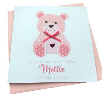 Naming Day Card - pink bear