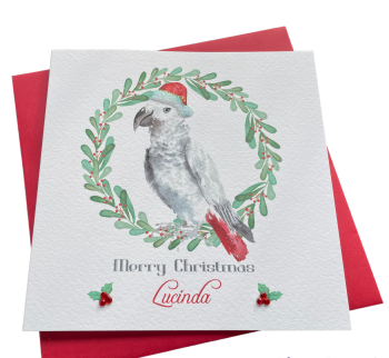 Christmas African Grey Parrot Card
